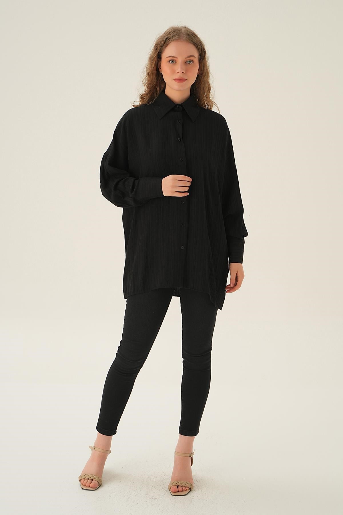 Siyah Oversize Gömlek 6931A
