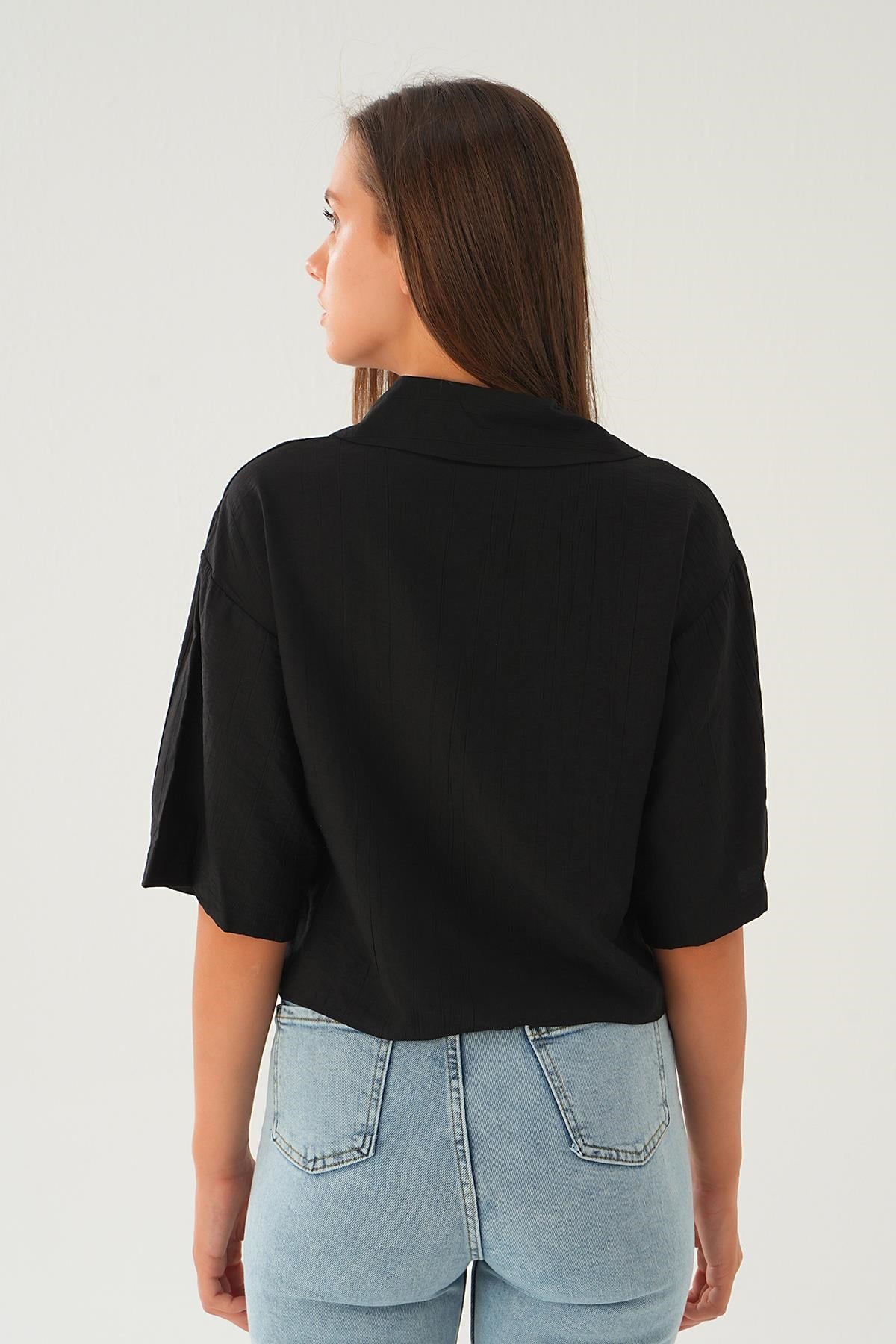 Siyah Oversize Kısa Gömlek 4159A
