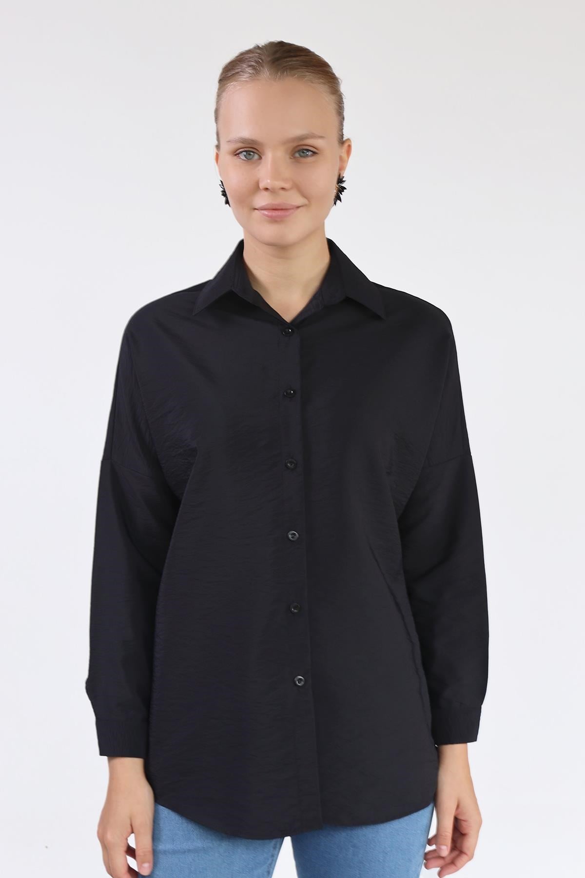 Siyah Oversize Klasik Gömlek 4305A