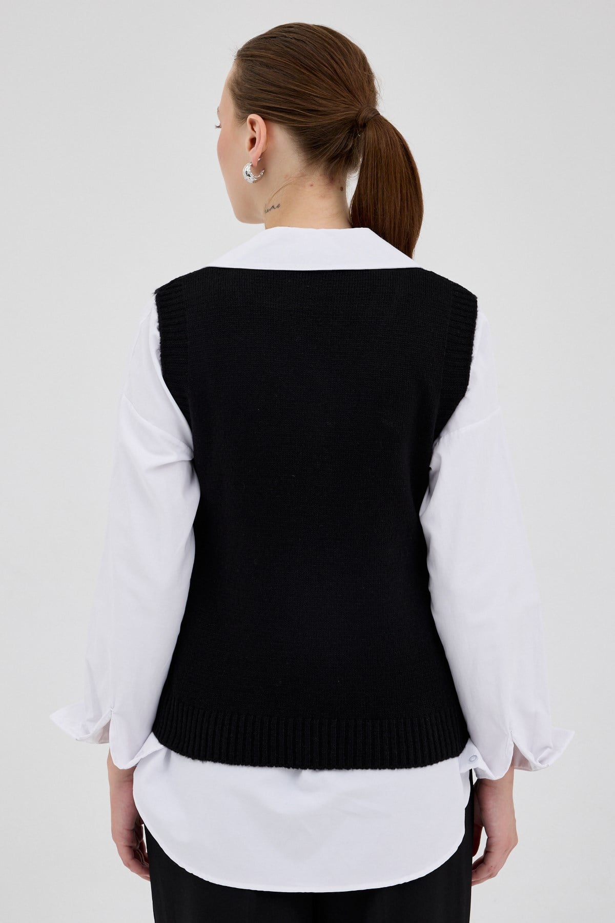 Siyah Oversize V Yaka Kadın Süveter 2292