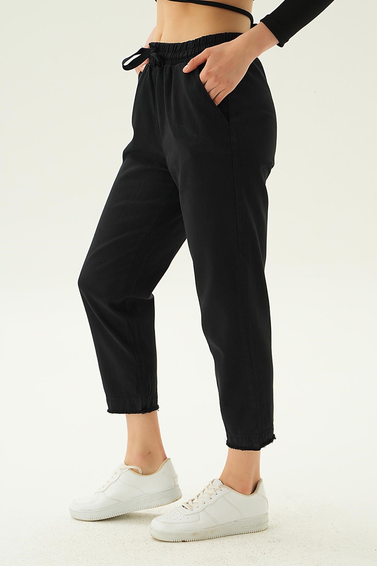 Siyah Paça Püskül Pantolon 4228