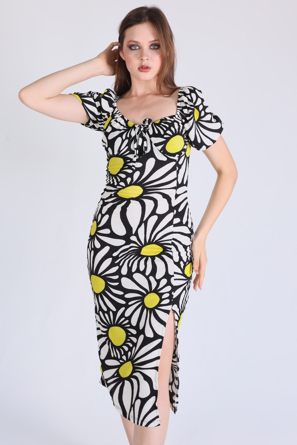 Siyah Papatya Desen Elbise 10769