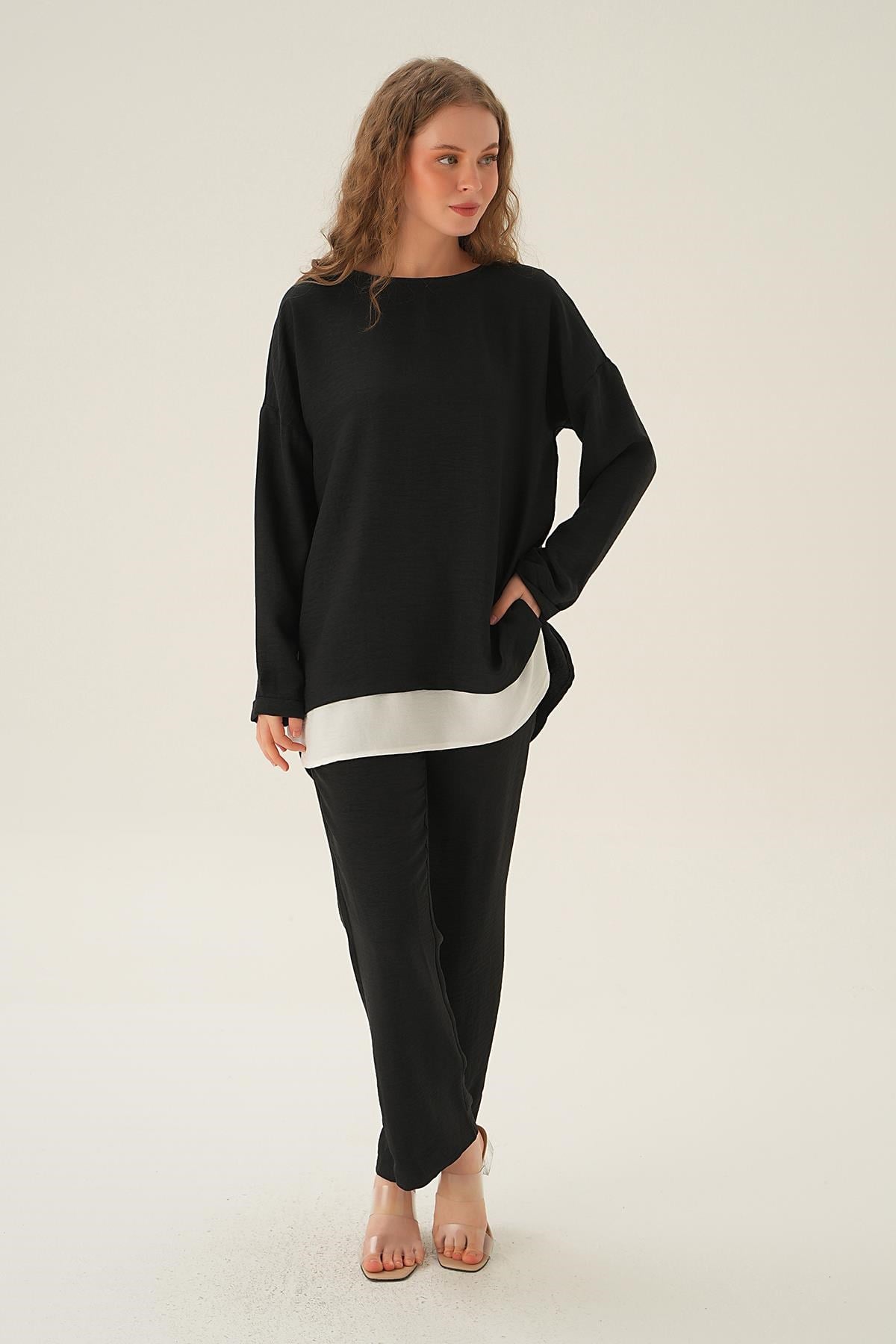 Siyah Parçalı Tunik Pantolon Takım 4090A