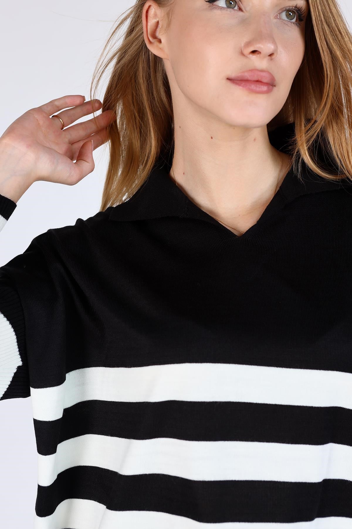 Siyah Polo Yaka Çizgili Tunik 5340