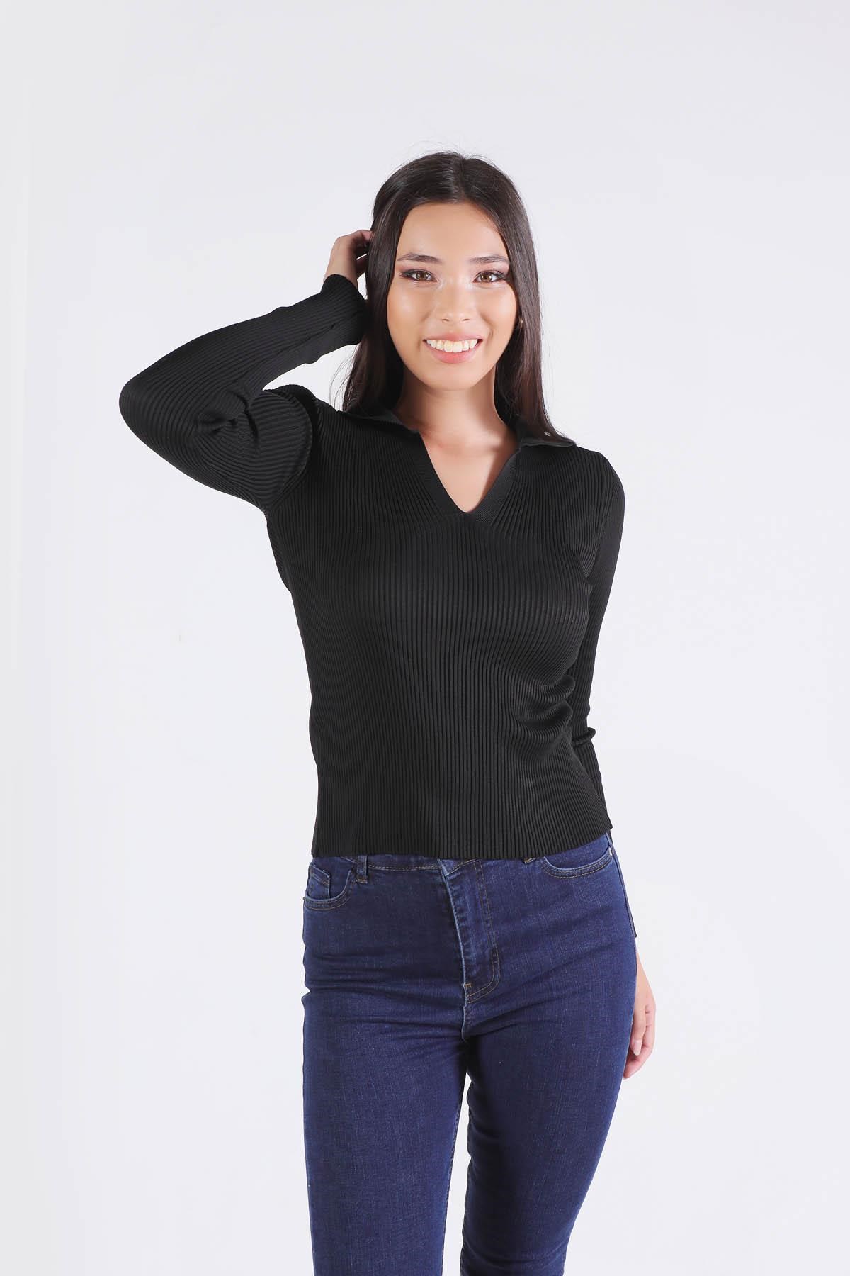 Siyah Polo Yaka Kazak 0033