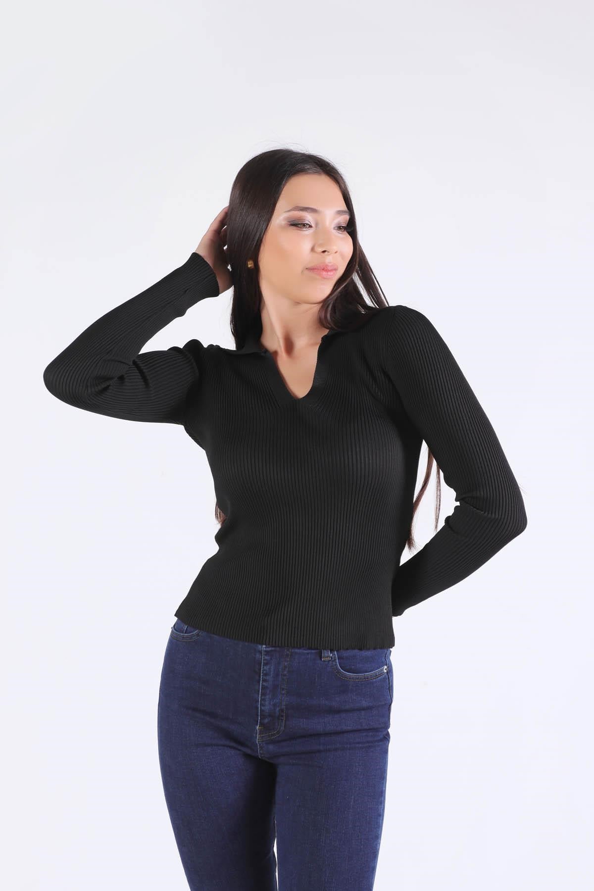 Siyah Polo Yaka Kazak 0033