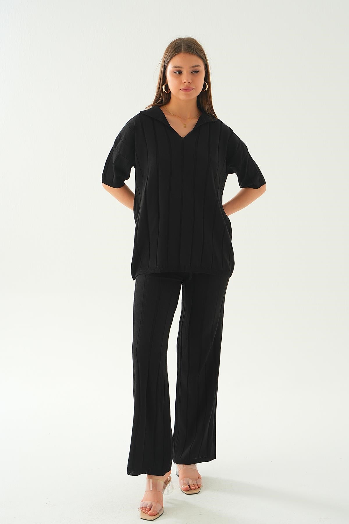 Siyah Polo Yaka Pantolon Takım 7743