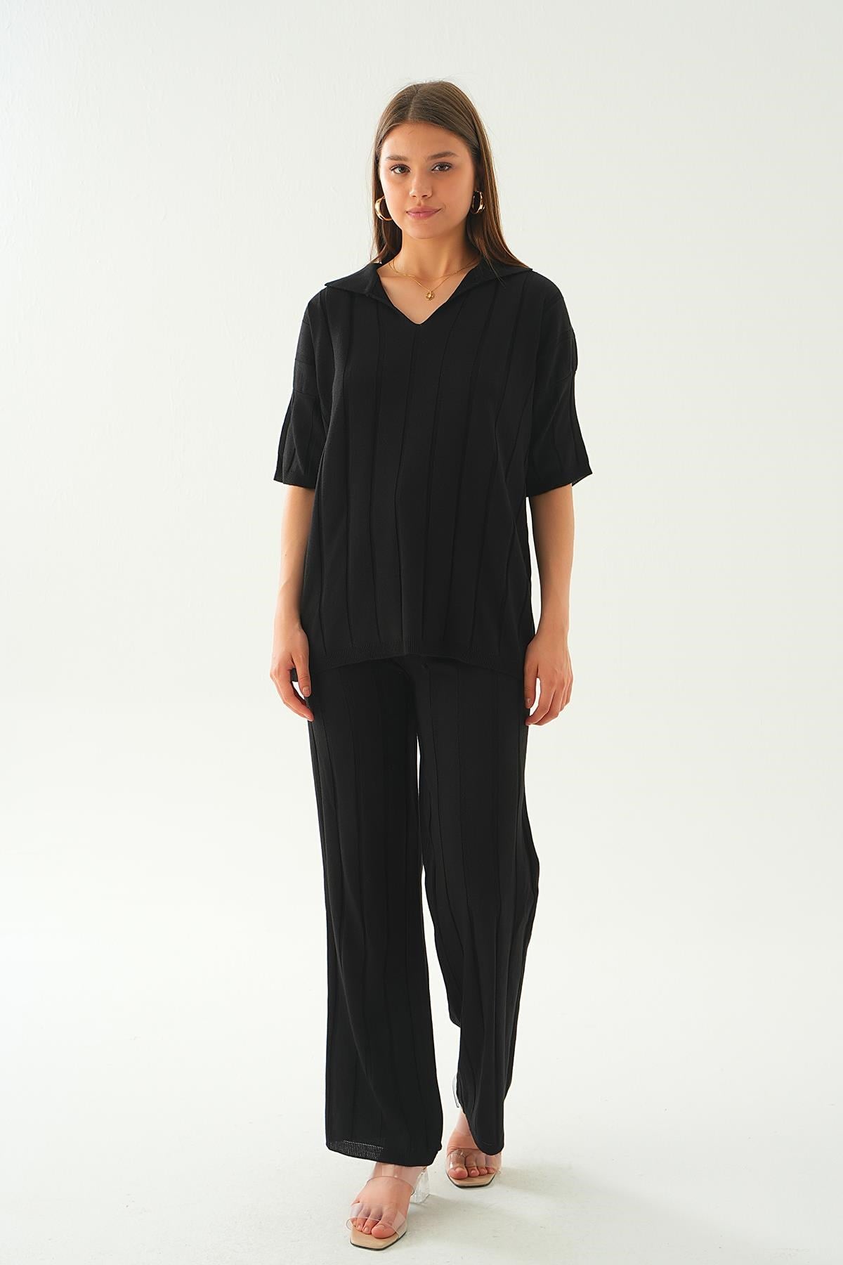Siyah Polo Yaka Pantolon Takım 7743