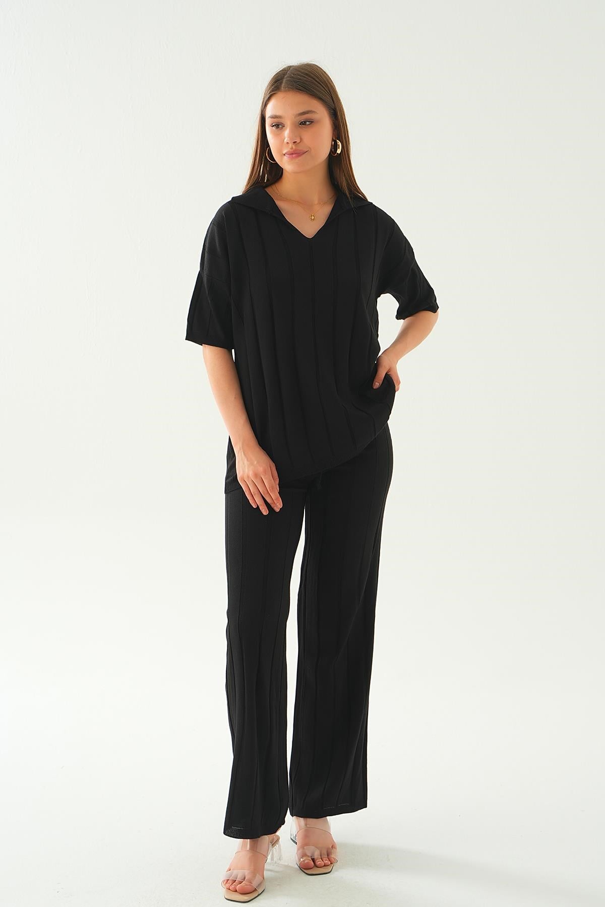 Siyah Polo Yaka Pantolon Takım 7743