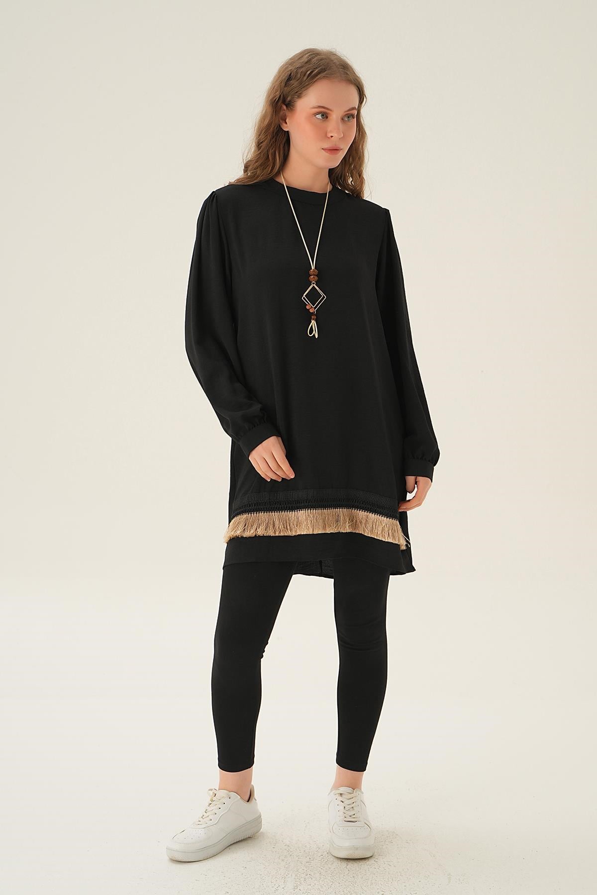 Siyah Püsküllü Tunik 25054