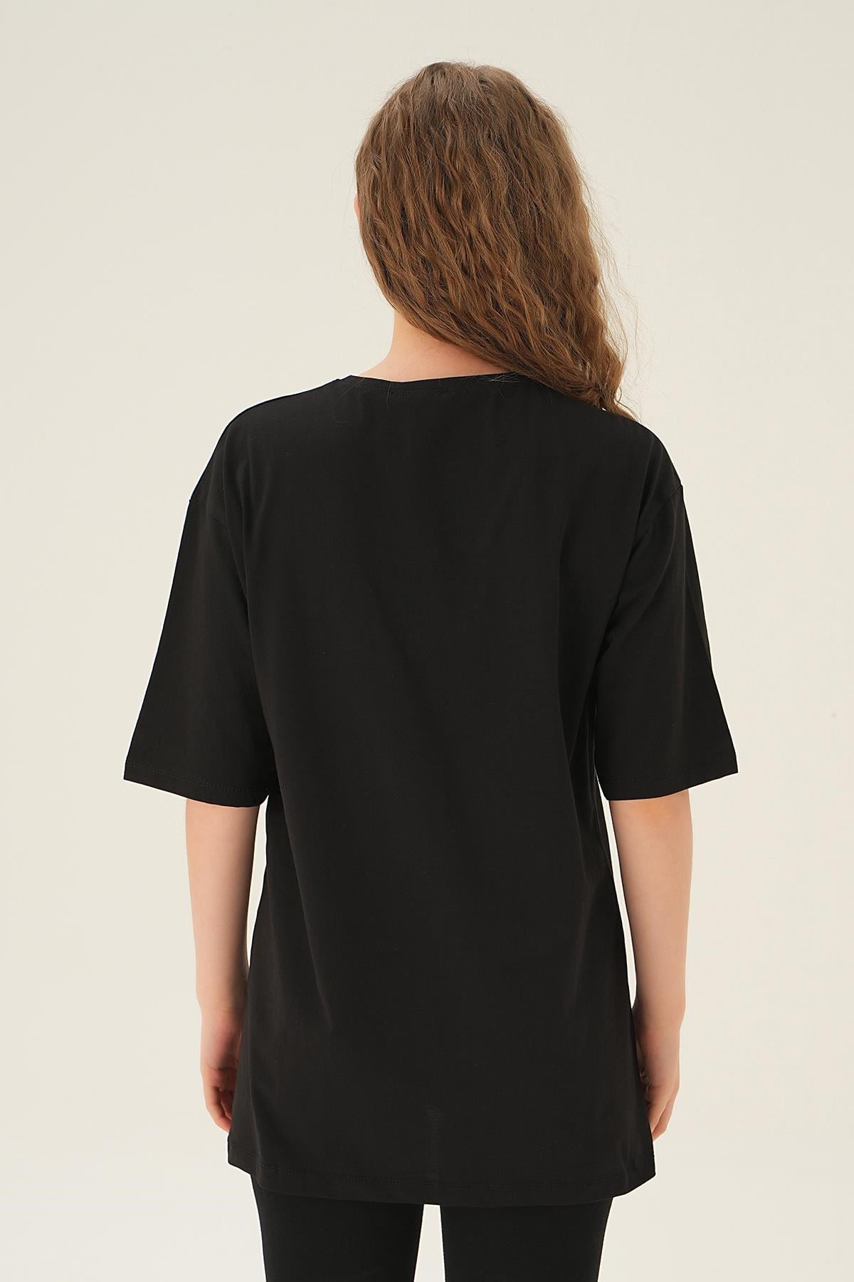 Siyah Queen Baskı Oversize Tişört 1703
