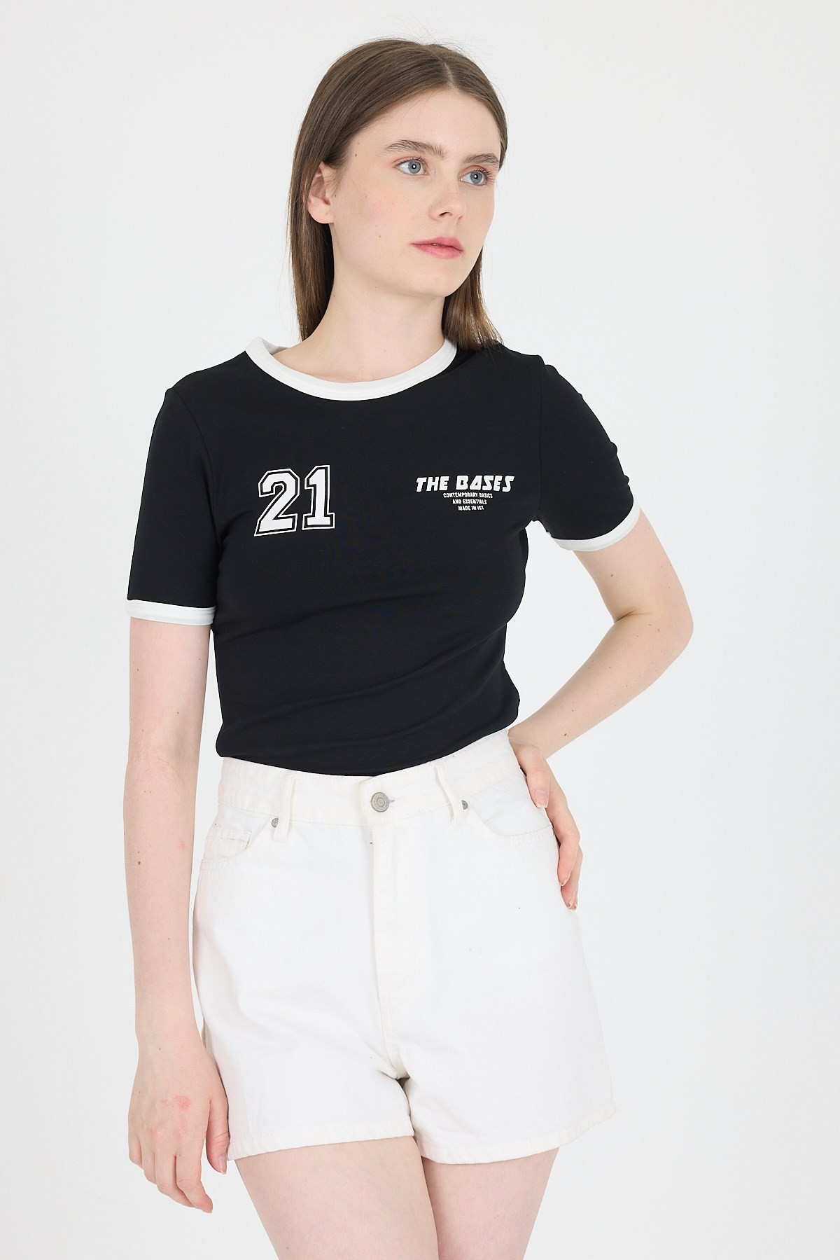 Siyah Ribanalı Yazı Baskılı Slim Fit Tişört 5981