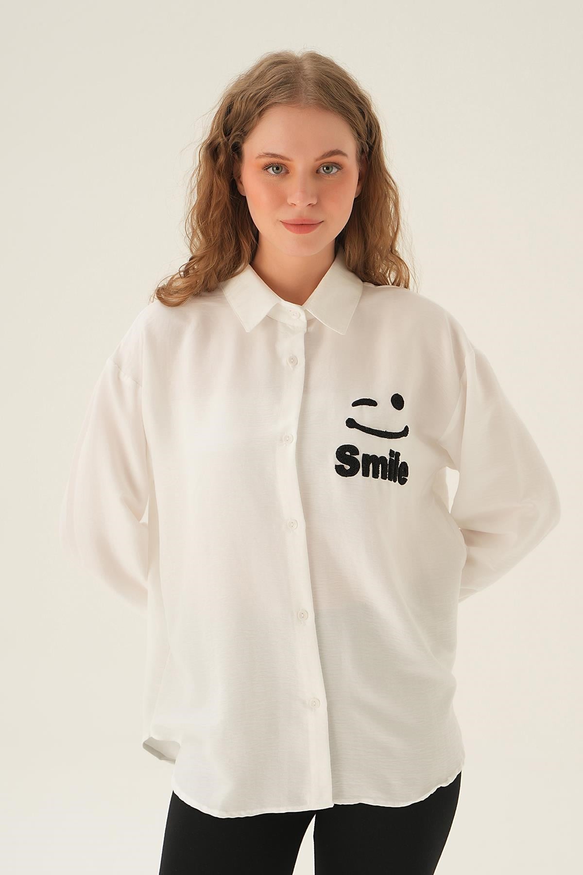 Siyah Smile Baskı Gömlek 71440