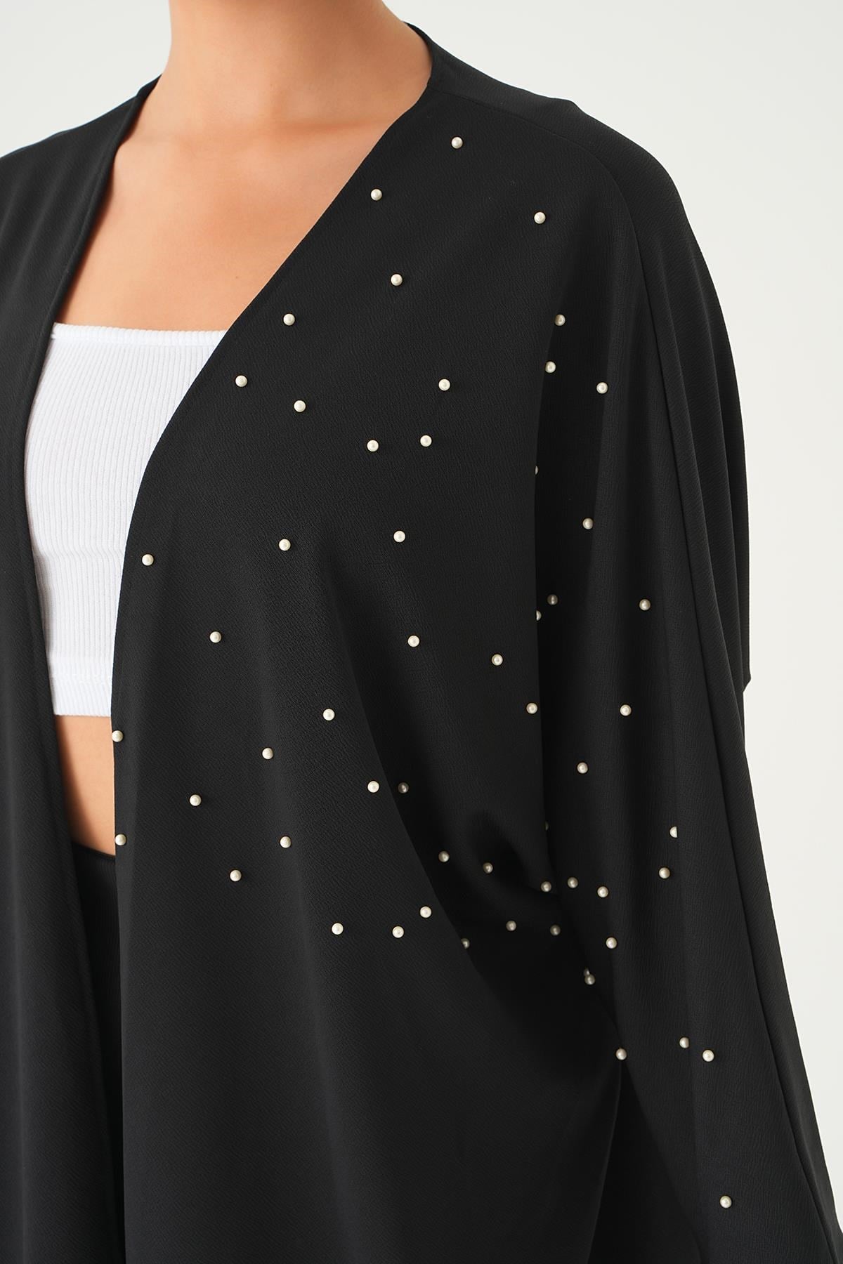 Siyah Taş Detay Uzun Kimono 4107A