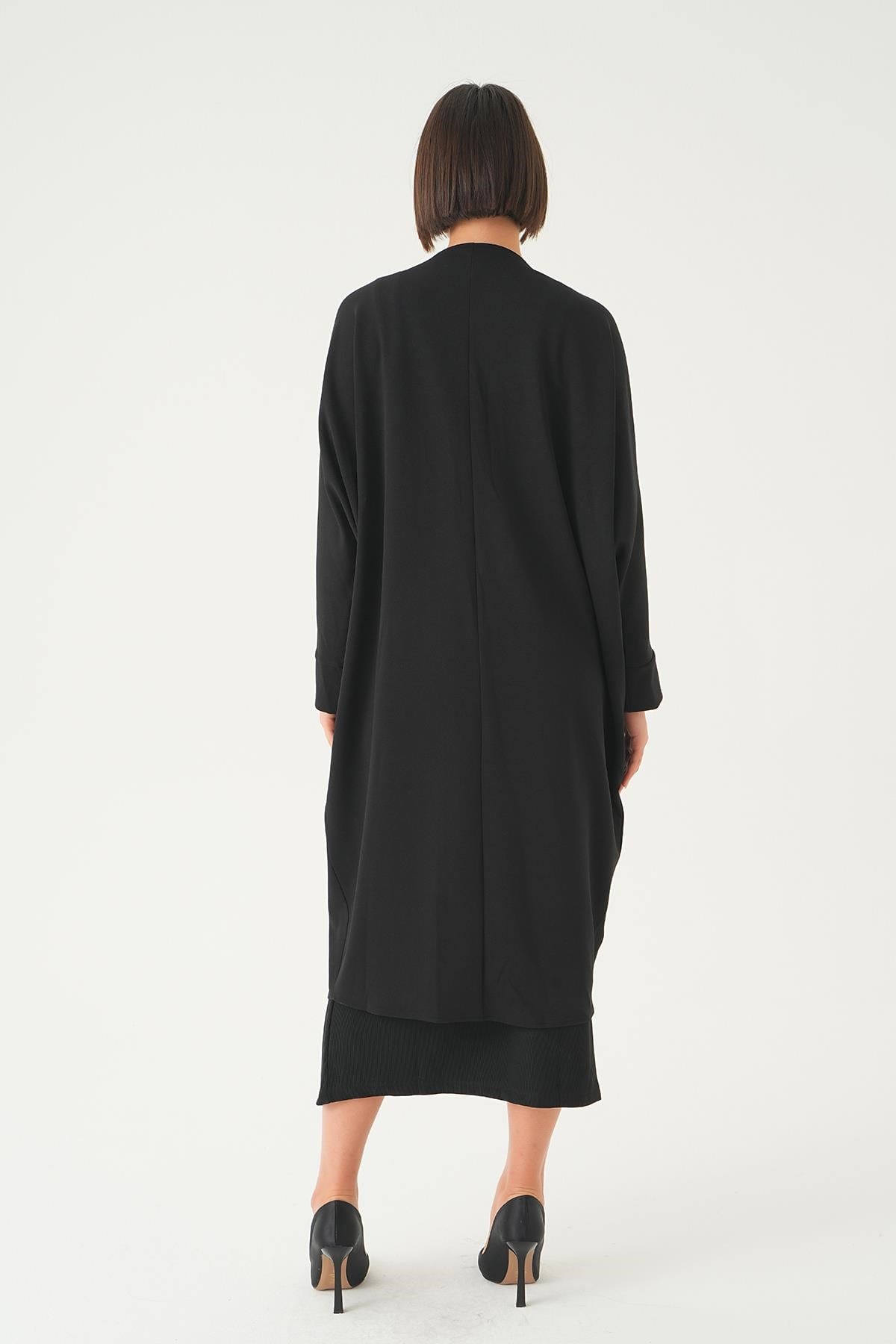 Siyah Taş Detay Uzun Kimono 4107A