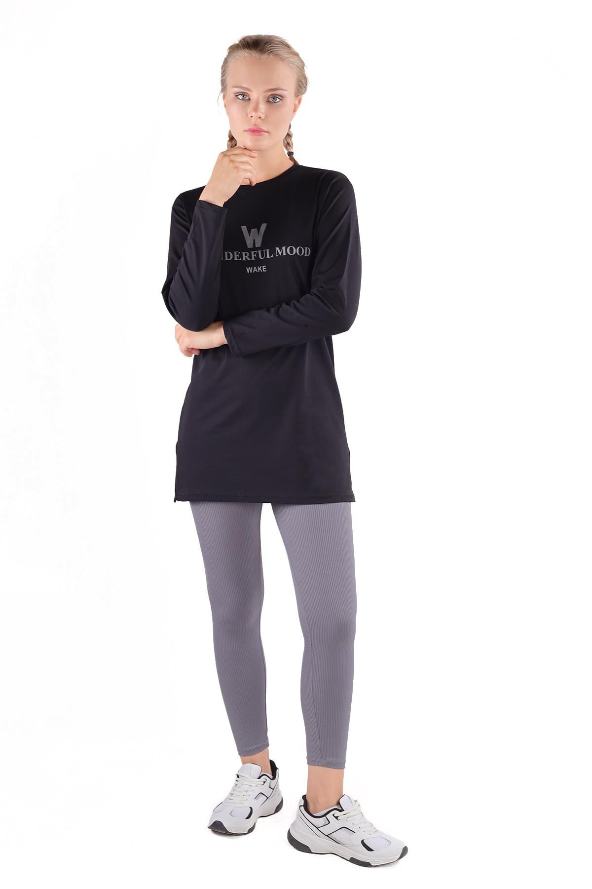 Siyah WonderFul Baskılı Uzun Kol Tunik 3981