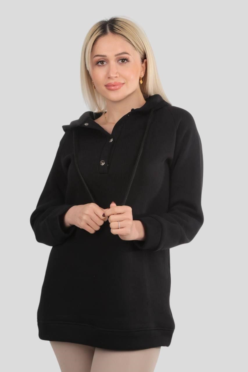 Siyah Yaka Çıtçıtlı Kapüşonlu Sweat 9020M