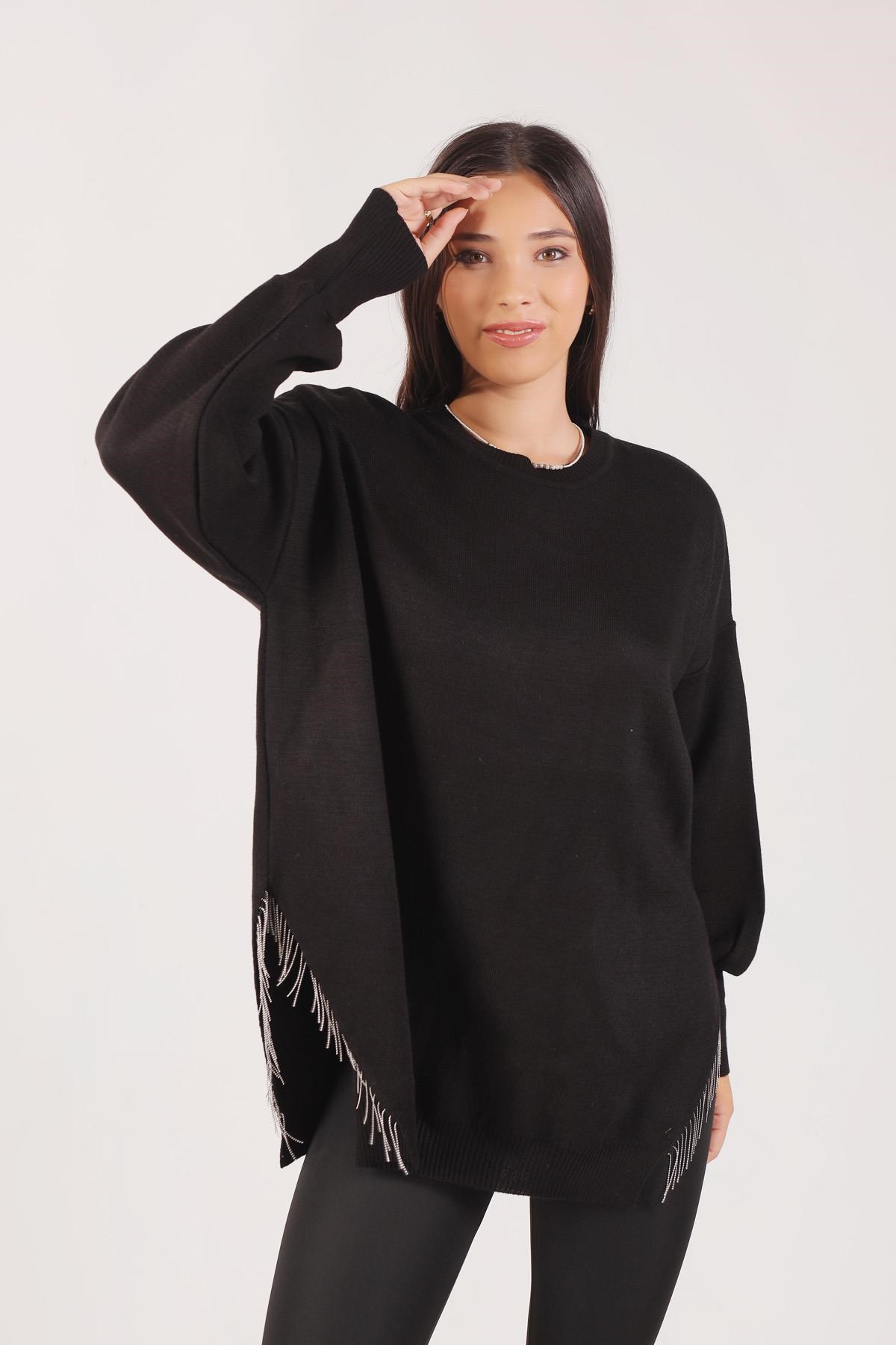 Siyah Yan Zincirli Tunik 2260