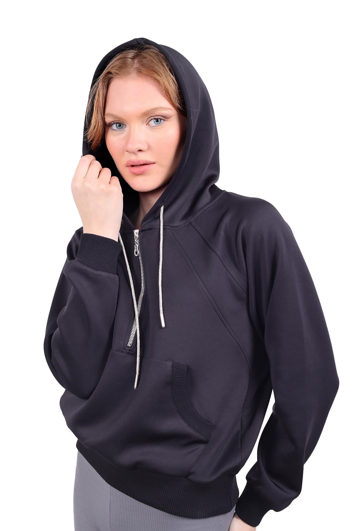 Siyah Yarım Fermuar Detay Sweat 9162M