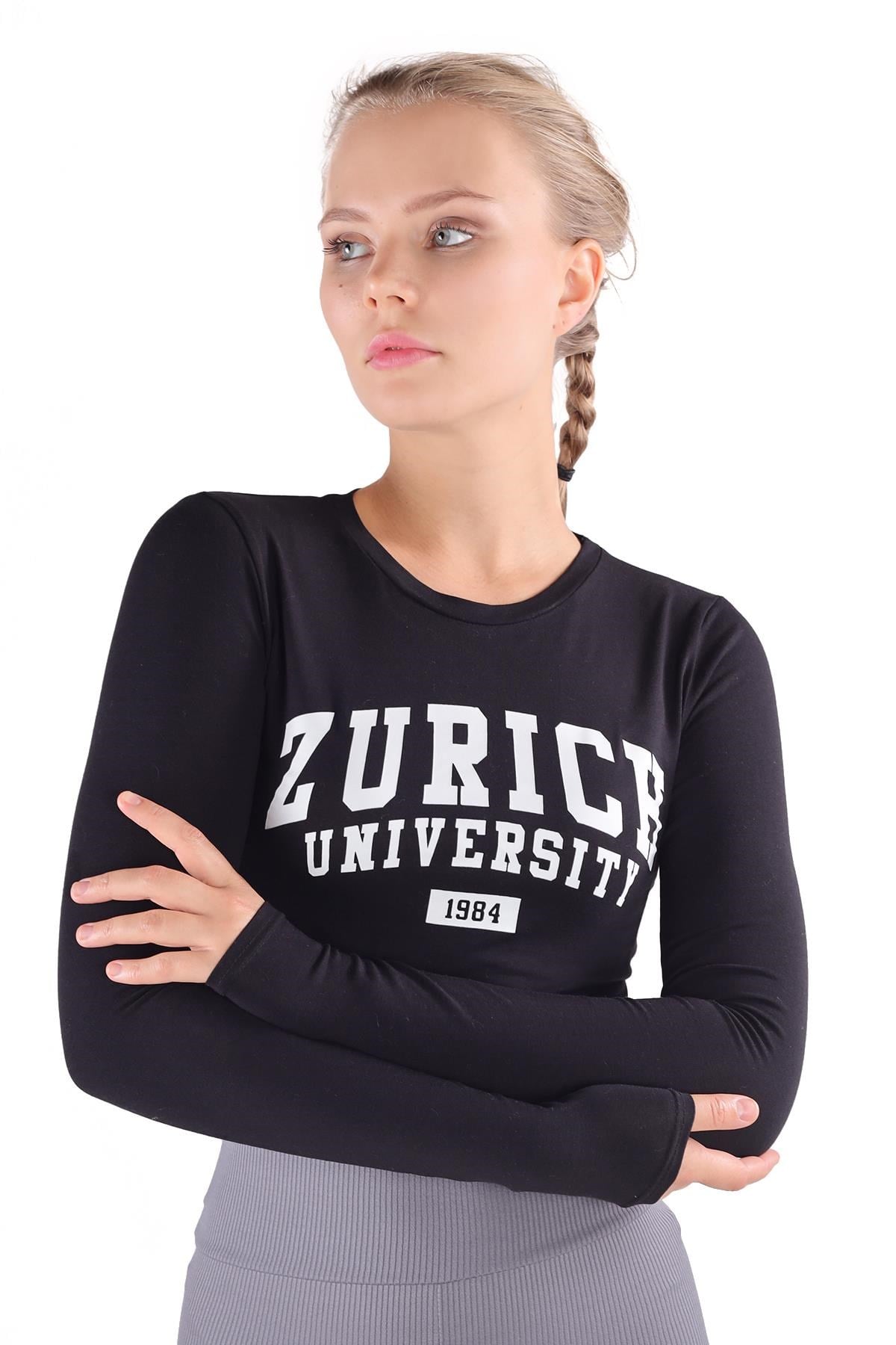 Siyah Yazı Baskılı Bluz 075
