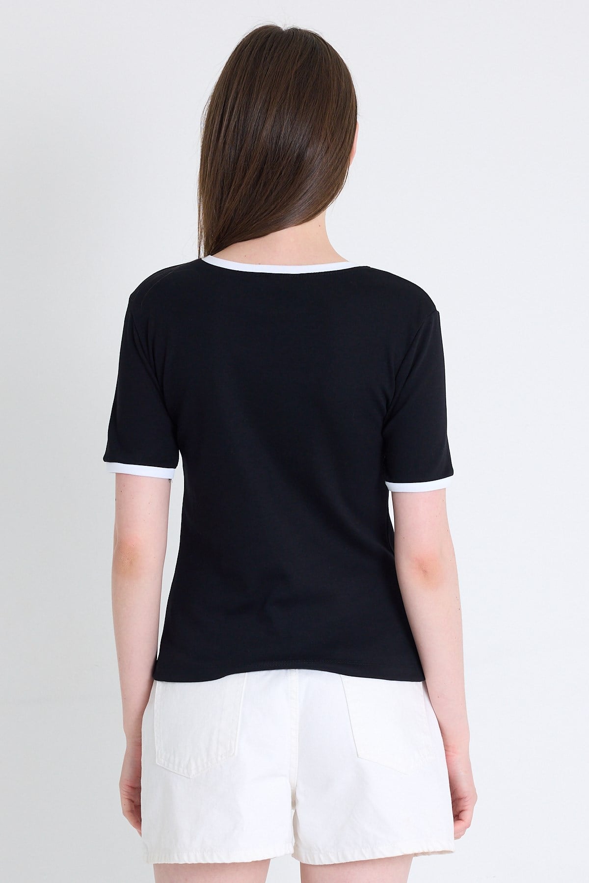 Siyah Yazı Baskılı Relaxed Fit Tişört 5793