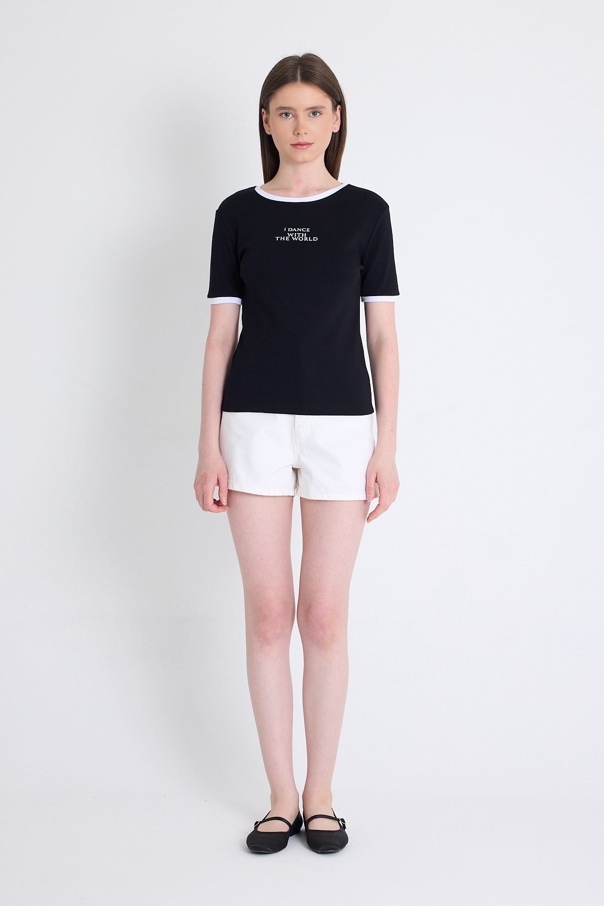 Siyah Yazı Baskılı Relaxed Fit Tişört 5793