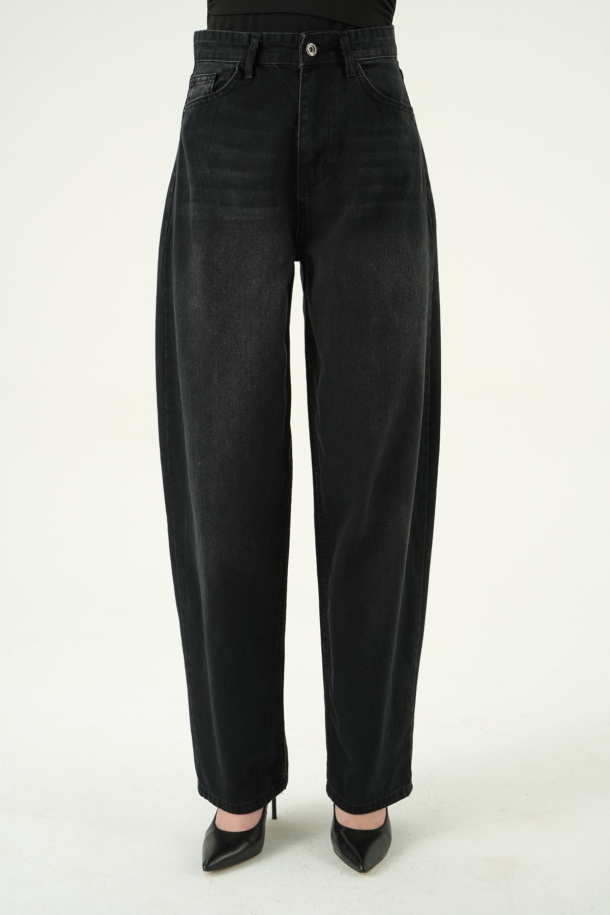 Siyah Yüksek Bel Baggy Jean 1061
