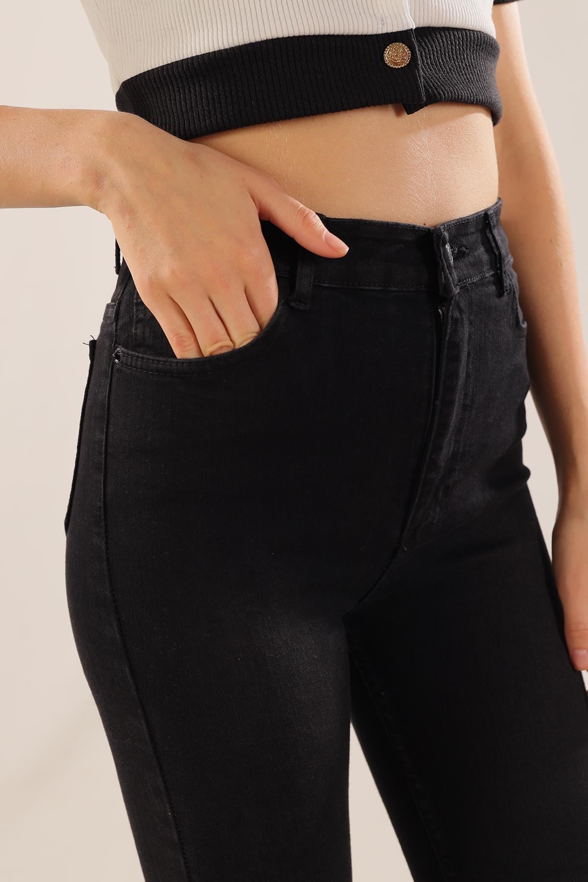 Siyah Yüksek Bel Dar Paça Pantolon 11012