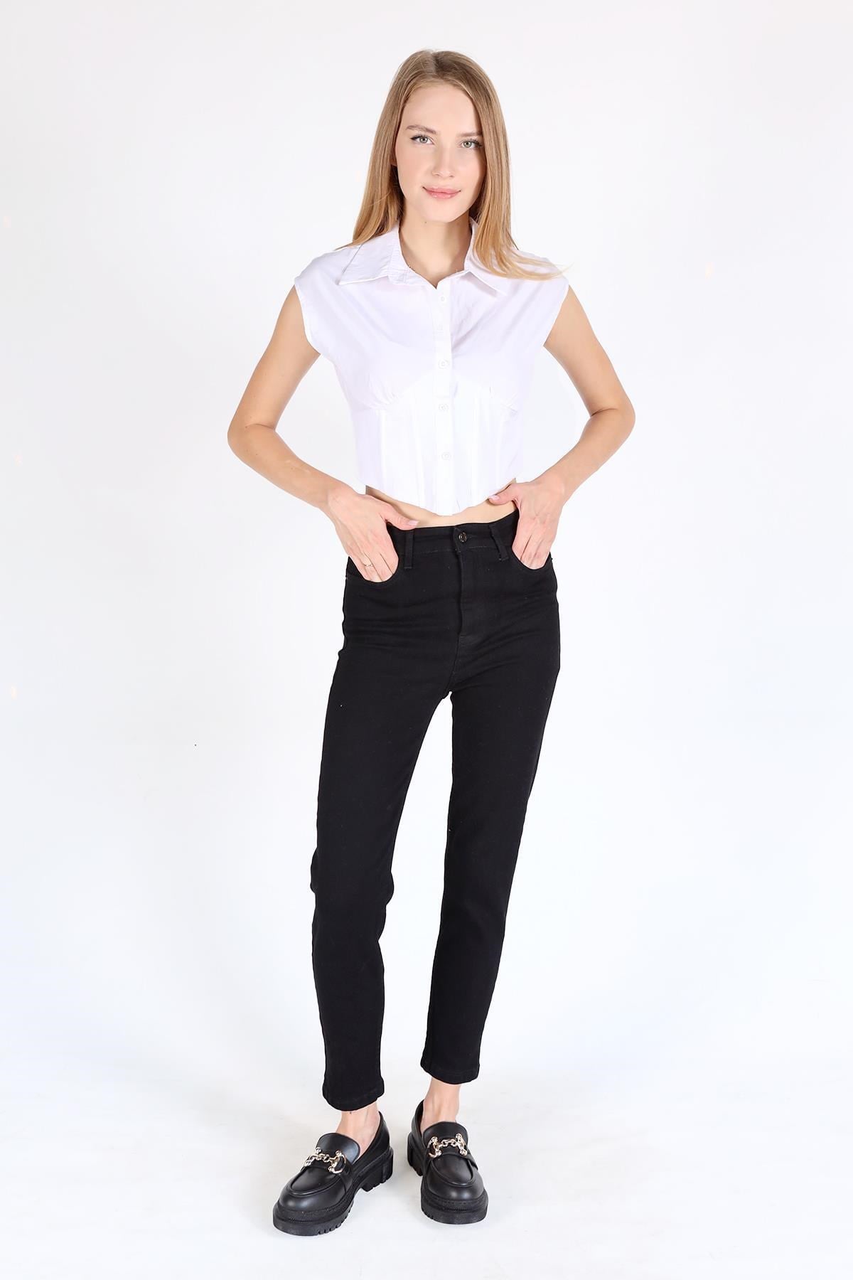 Siyah Yüksek Bel Mom Jean 11121