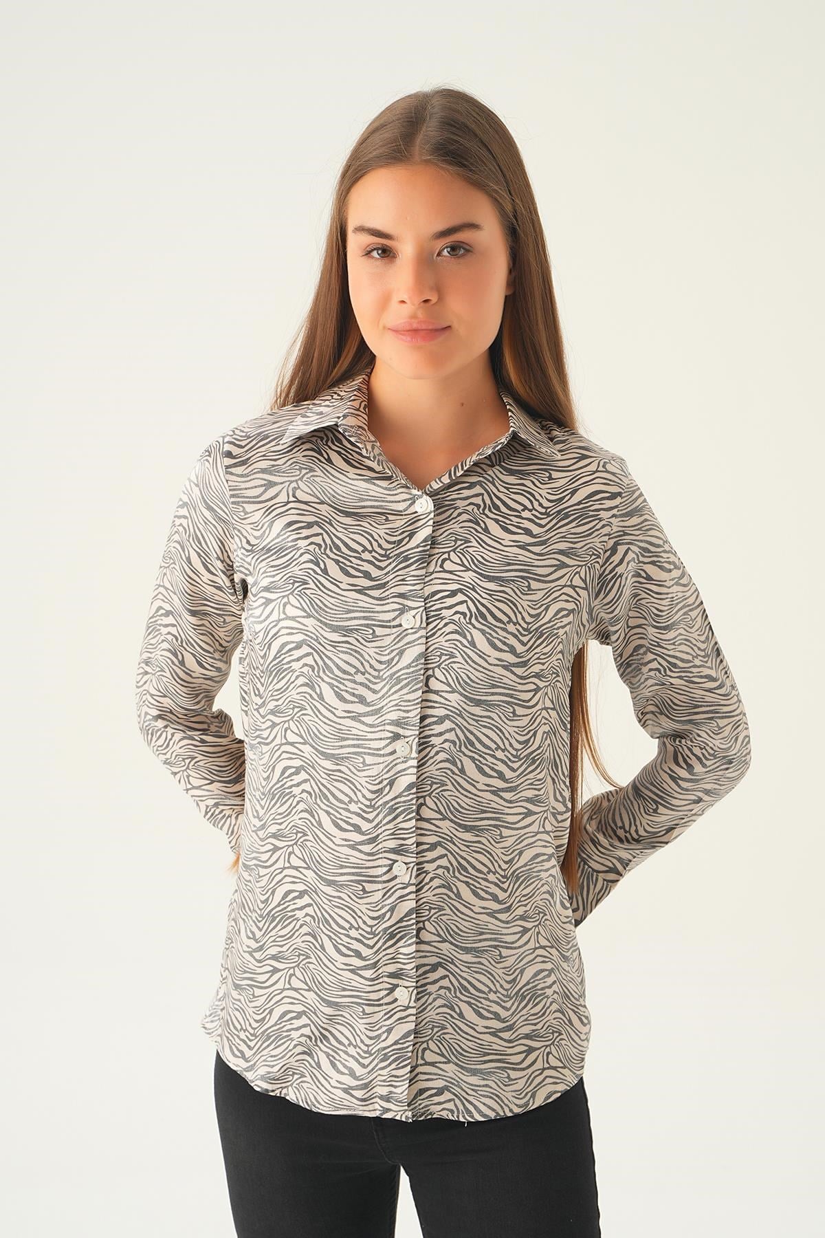 Siyah Zebra Desen Gömlek 1004