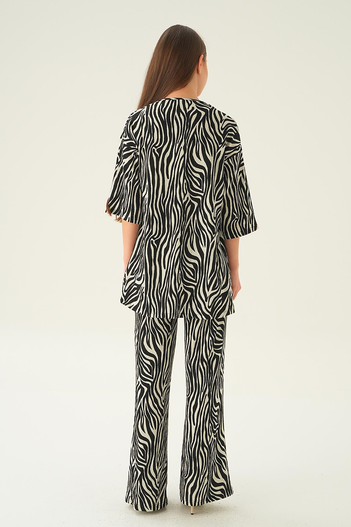 Siyah Zebra Desen Kimono Takım 4118A