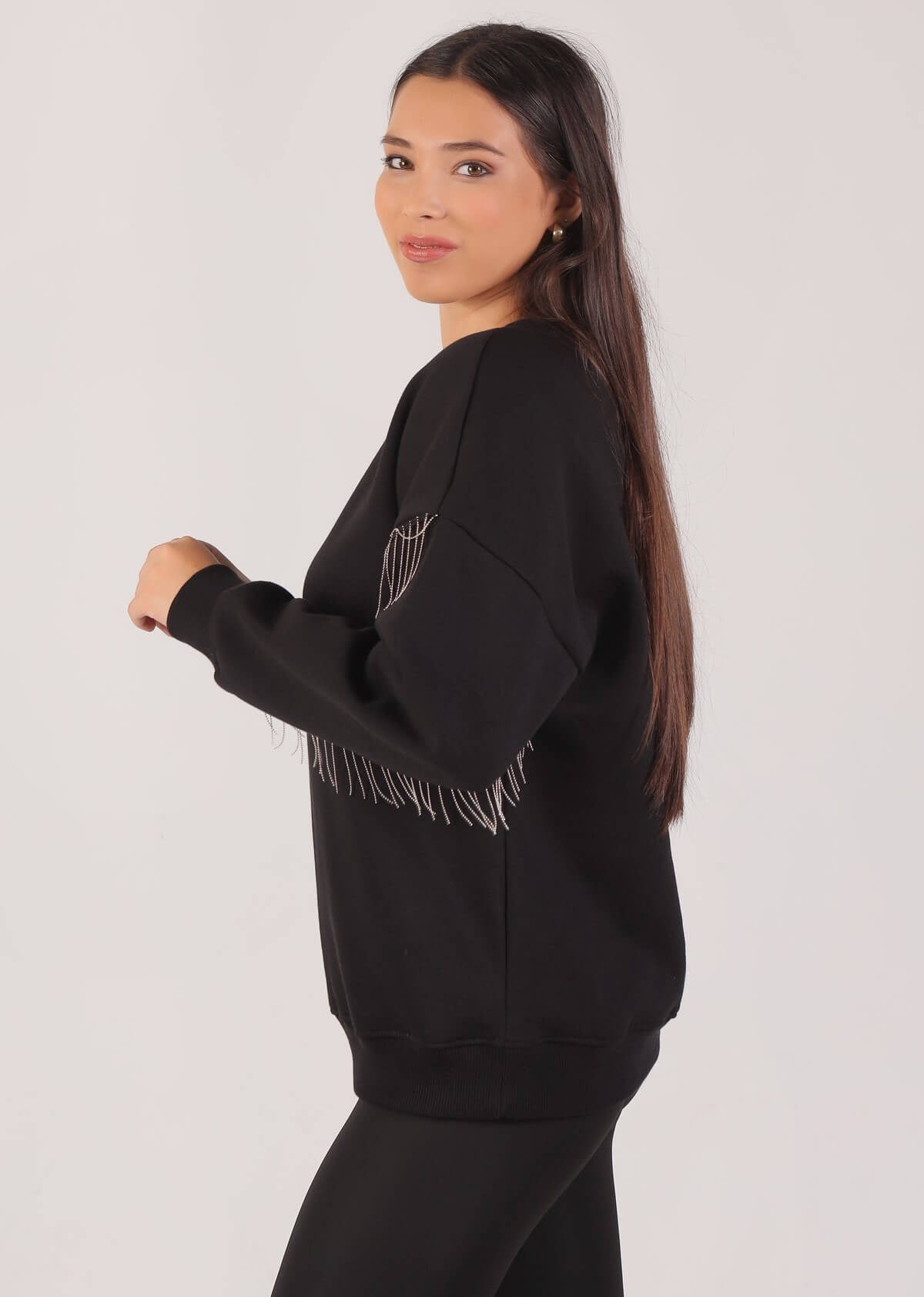 Siyah Zincir Detay Sweat 9017M