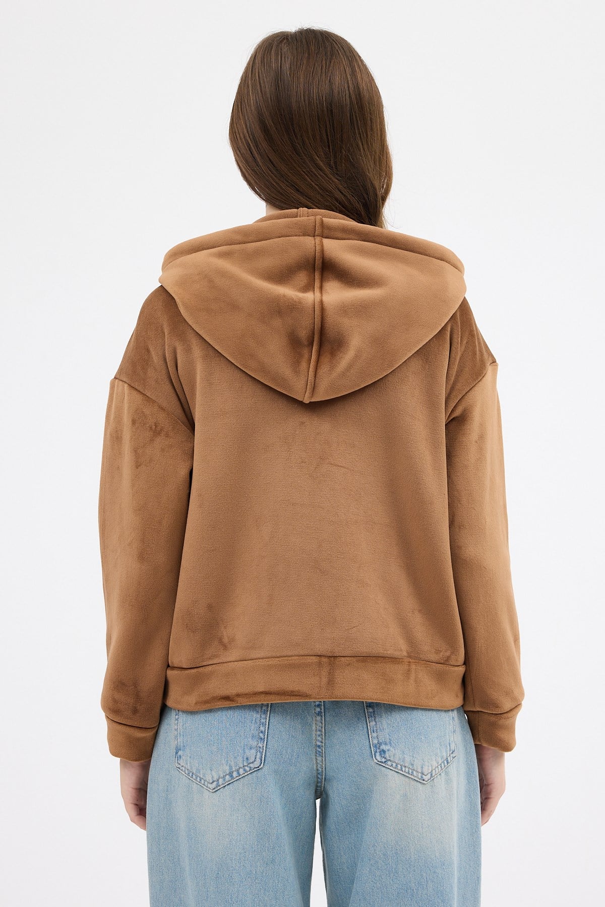 Taba Kadın Fermuarlı Kapüşonlu Sweatshirt 3059A