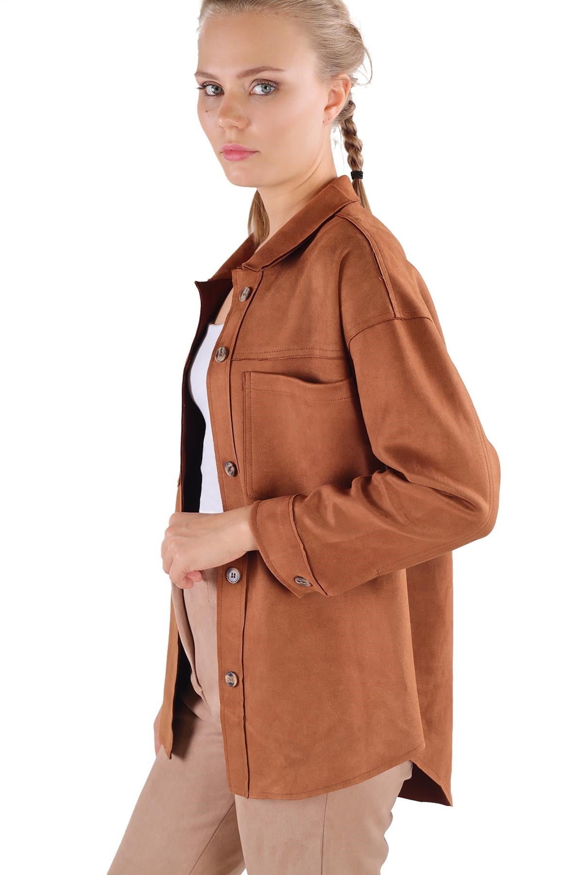 Taba Spor Dikiş Cep Detay Süet Gömlek 7325A