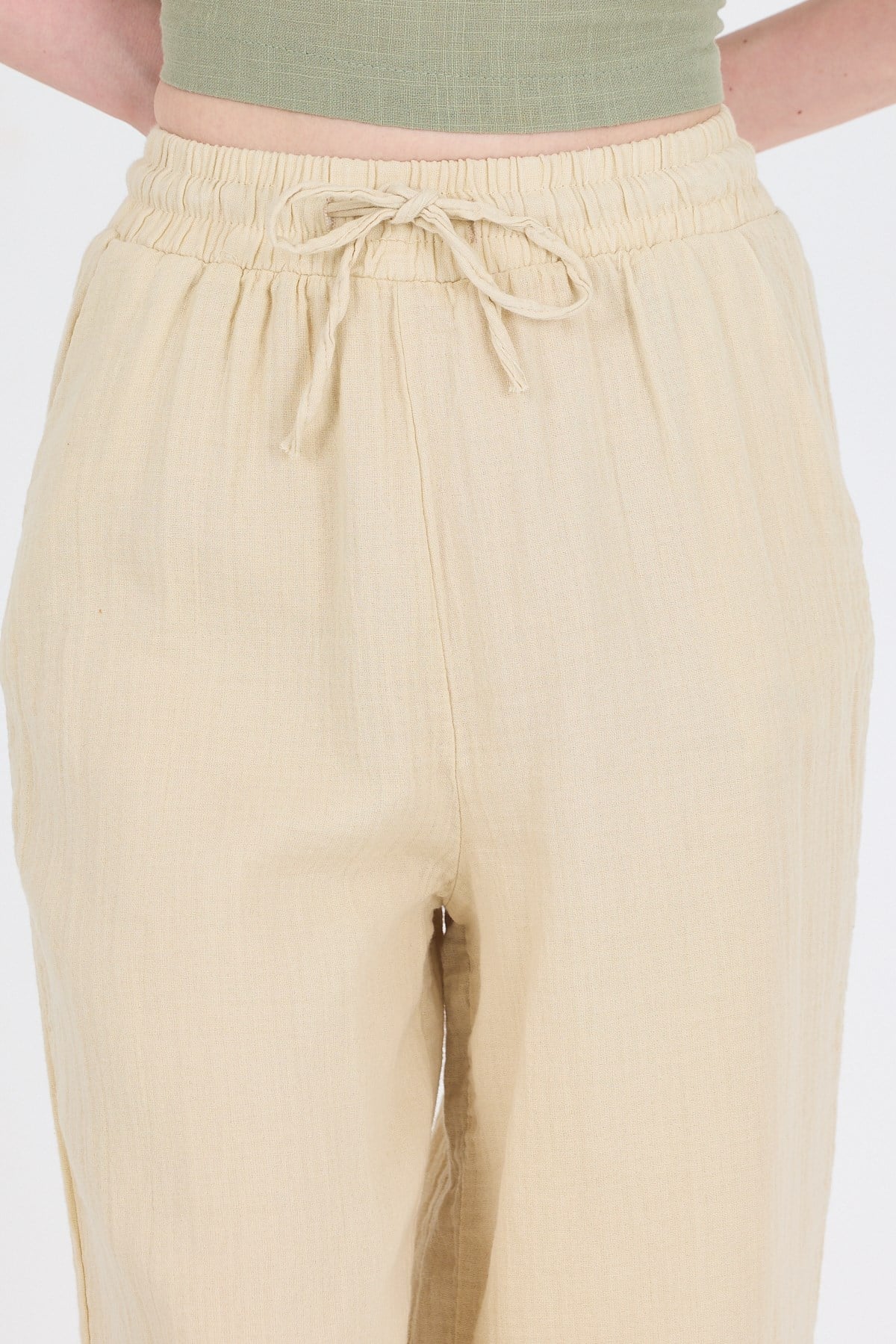 Taş  %100 Pamuk Müslin Palazzo/Bol Paça Pantolon 8056A