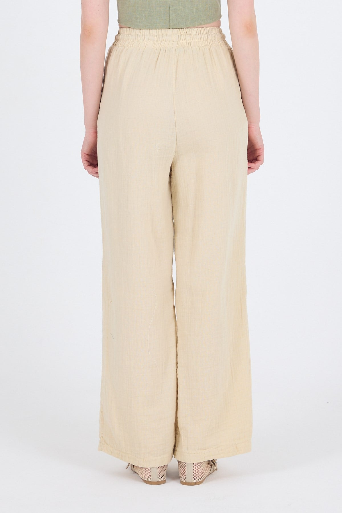 Taş  %100 Pamuk Müslin Palazzo/Bol Paça Pantolon 8056A
