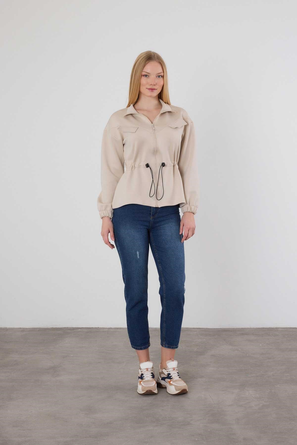 Taş Bel Lastik Fermuarlı Sweat 9167M