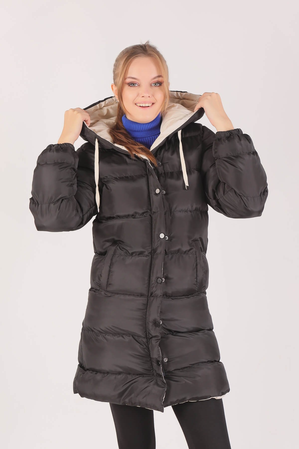 Taş Çift Renkli Oversize Mont 0021-1