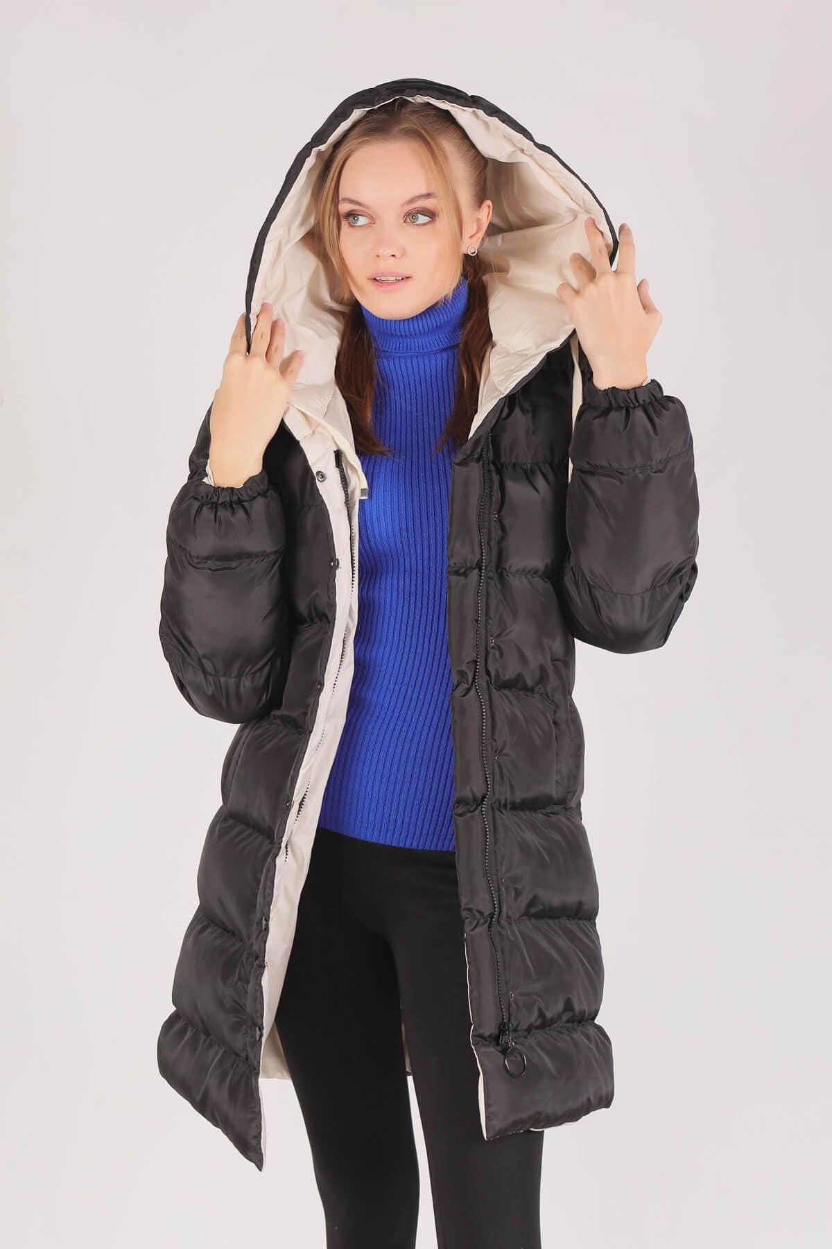 Taş Çift Renkli Oversize Mont 0021-1