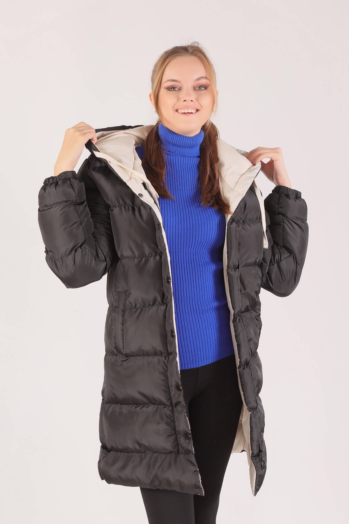 Taş Çift Renkli Oversize Mont 0021-1