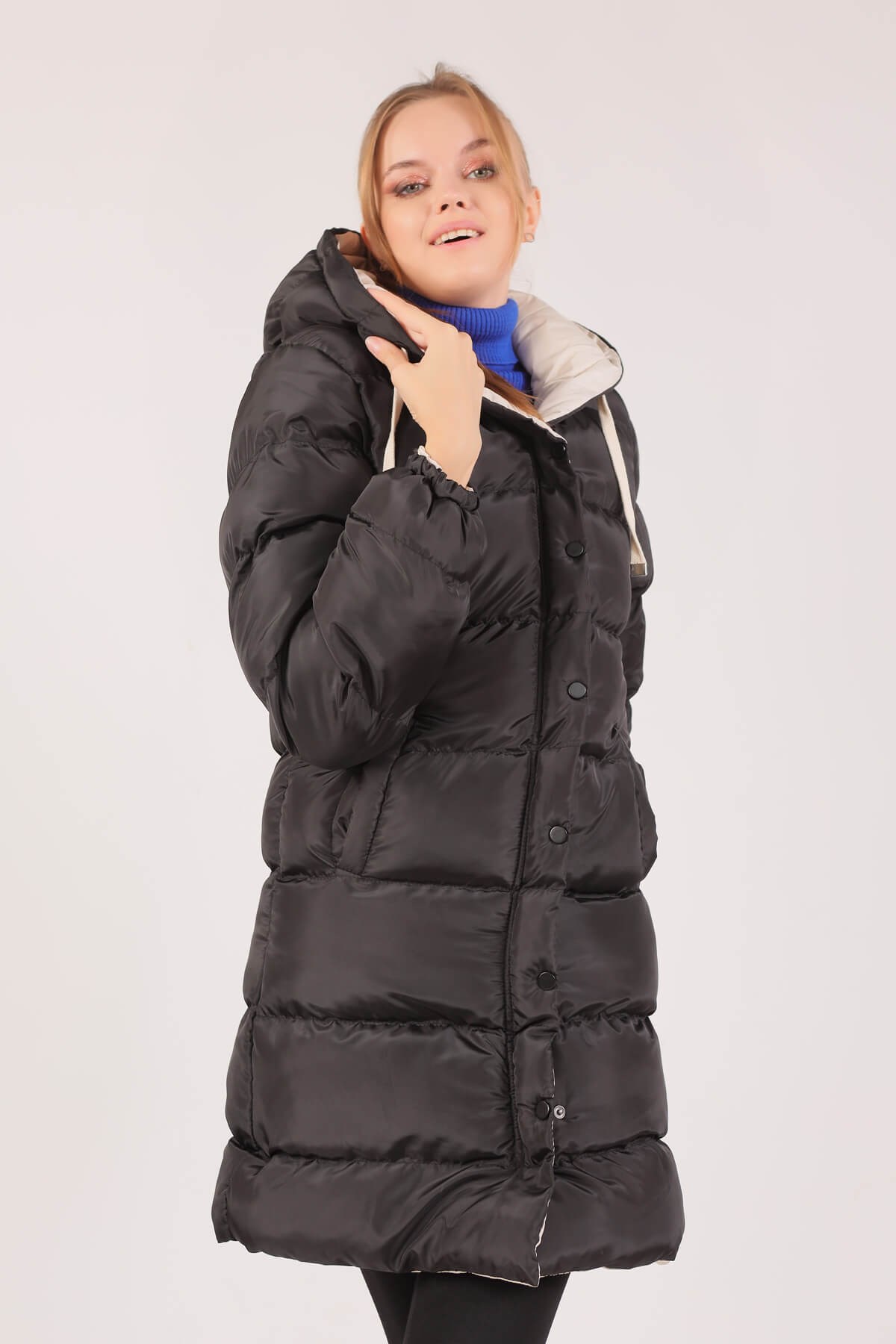 Taş Çift Renkli Oversize Mont 0021-1