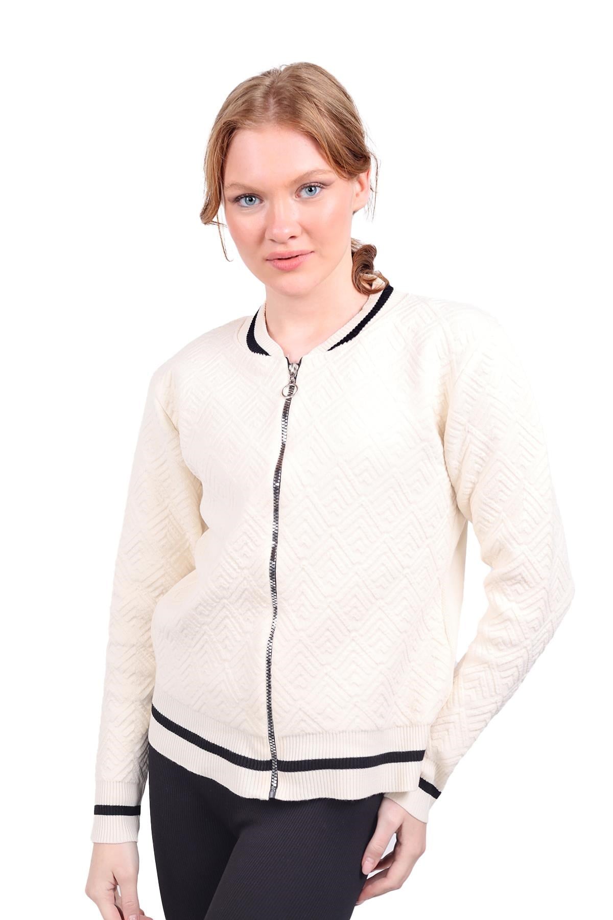 Taş Fermuarlı Triko Kolej Hırka 6386