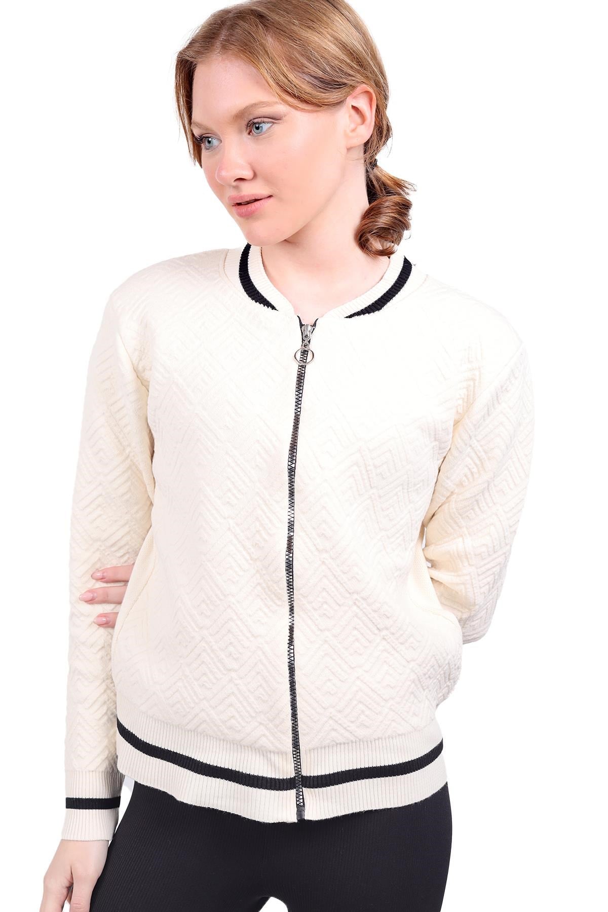 Taş Fermuarlı Triko Kolej Hırka 6386