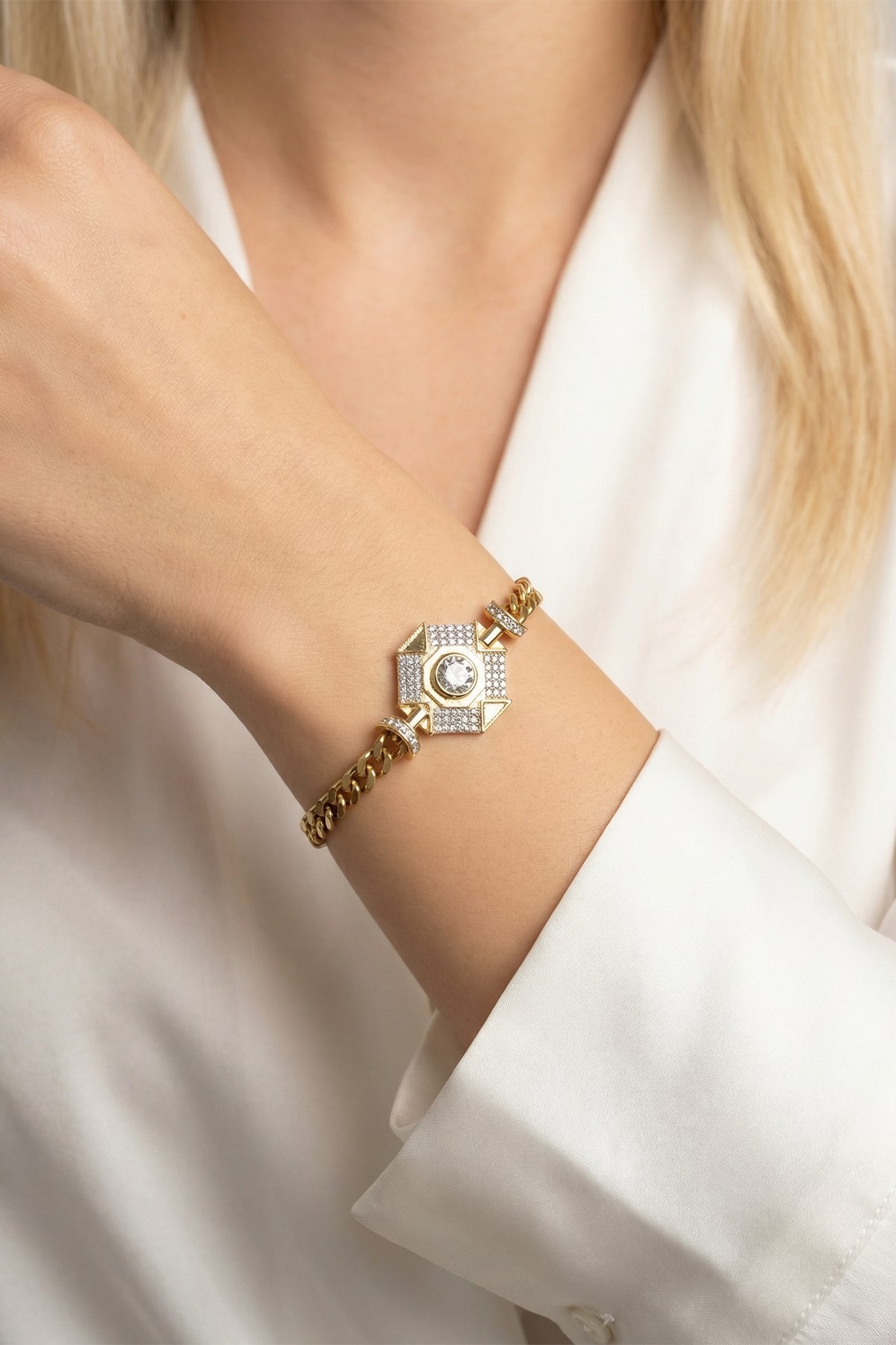 Taşlı Gold Renk Bileklik 0122