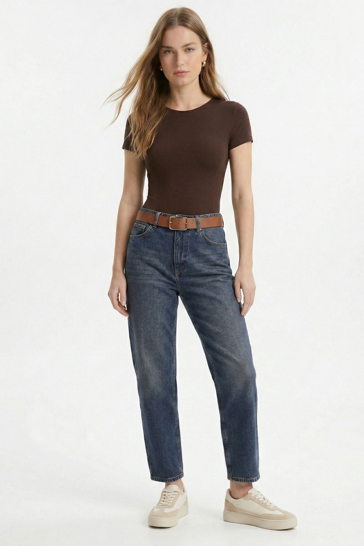 Tint Kahve Kemerli Boyfriend Jean 3154