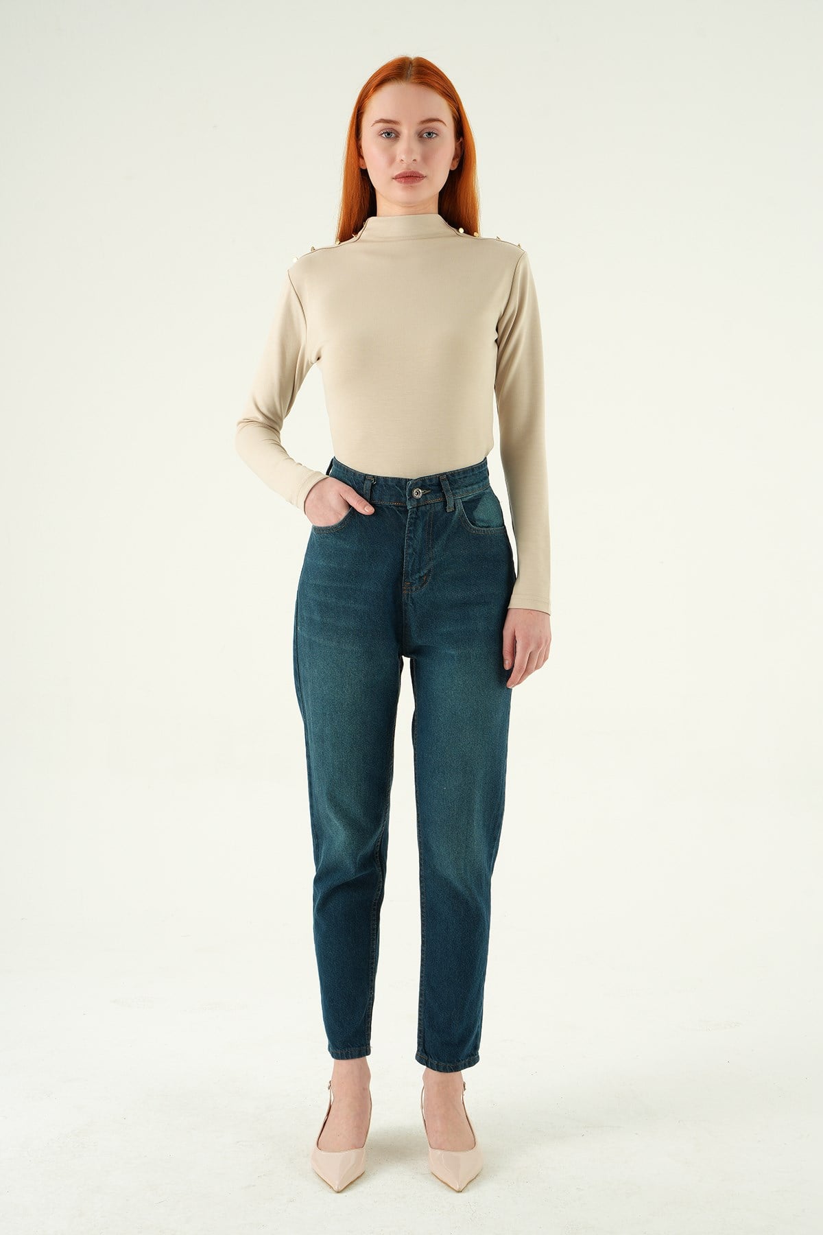 Tint Yeşil Yüksek Bel Mom Jean 1063