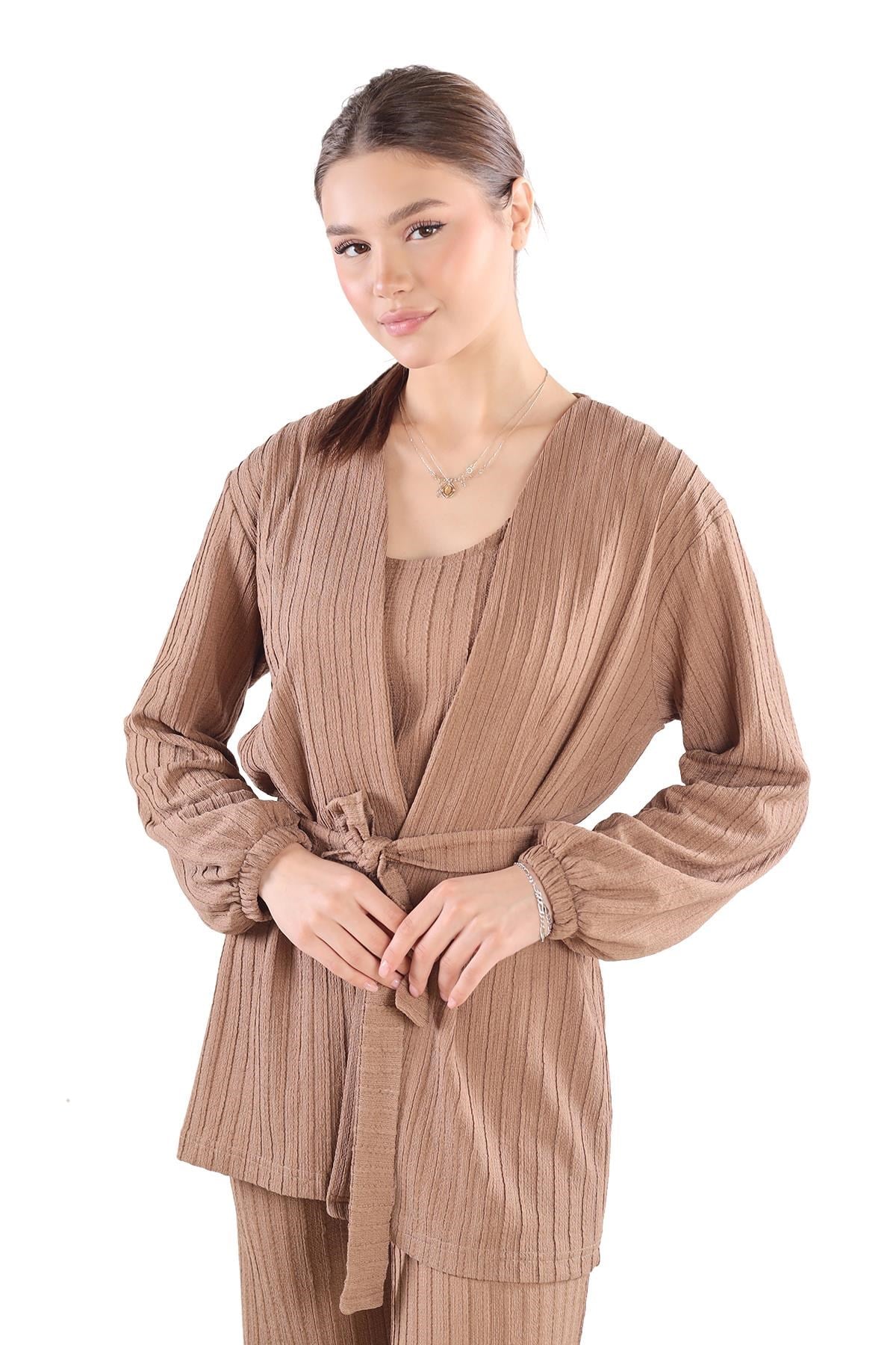 Vizon 3'lü Kimono Bluz Pantolon Takım 7002