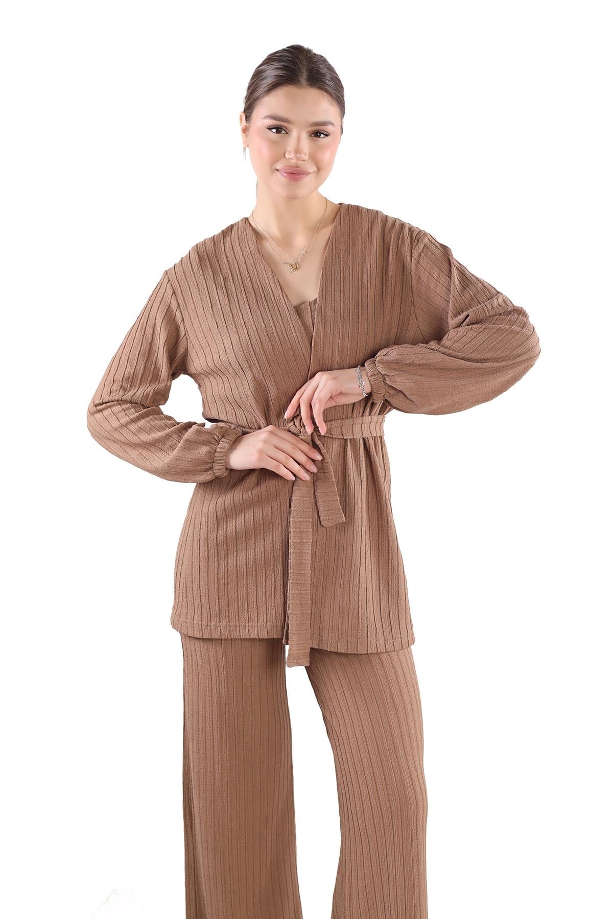 Vizon 3'lü Kimono Bluz Pantolon Takım 7002