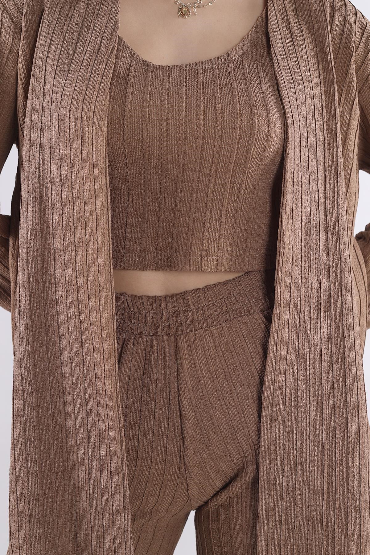 Vizon 3'lü Kimono Bluz Pantolon Takım 7002