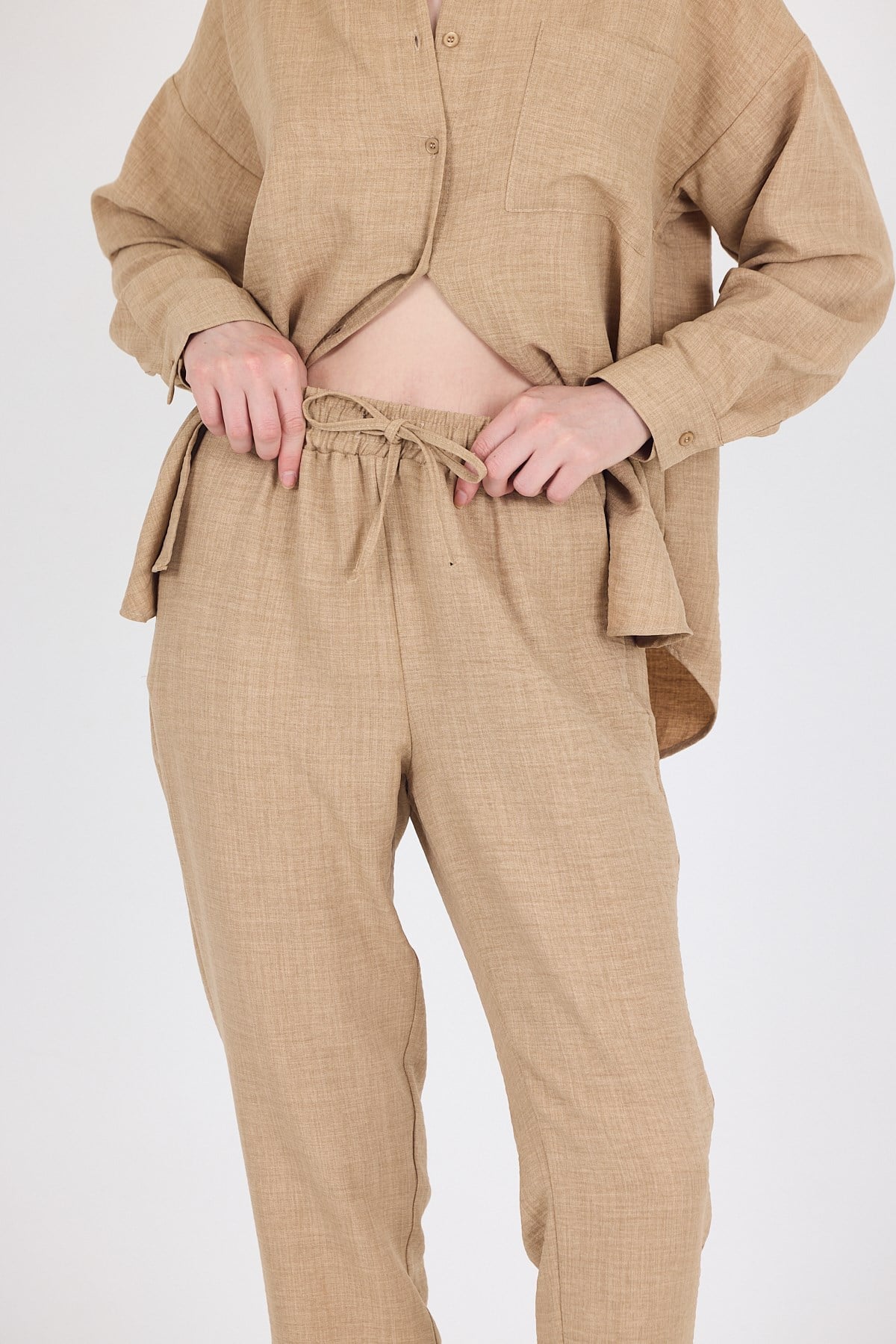 Vizon Gömlek ve Beli Lastikli Pantolon İkili Takım 4813A